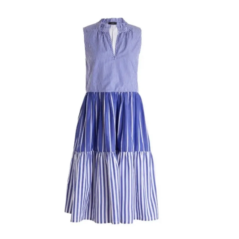 J. Crew Mixed Striped Tiered Popover Dress Style AK264 Size S
